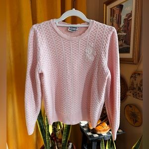 Women’s Size Small Vintage Knit Sweater w Pearls & Embroidered Flowers